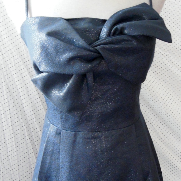 NEW GAL MEETS GLAM Shimmery NAVY Lucille STARRY NIGHT Fit & Flare BOW DRESS 4 - Picture 6 of 14